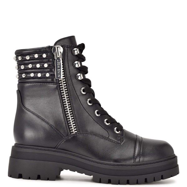 Nine West Pimmz Lug Sole Black Ankle Boots | Ireland 02B75-2S74